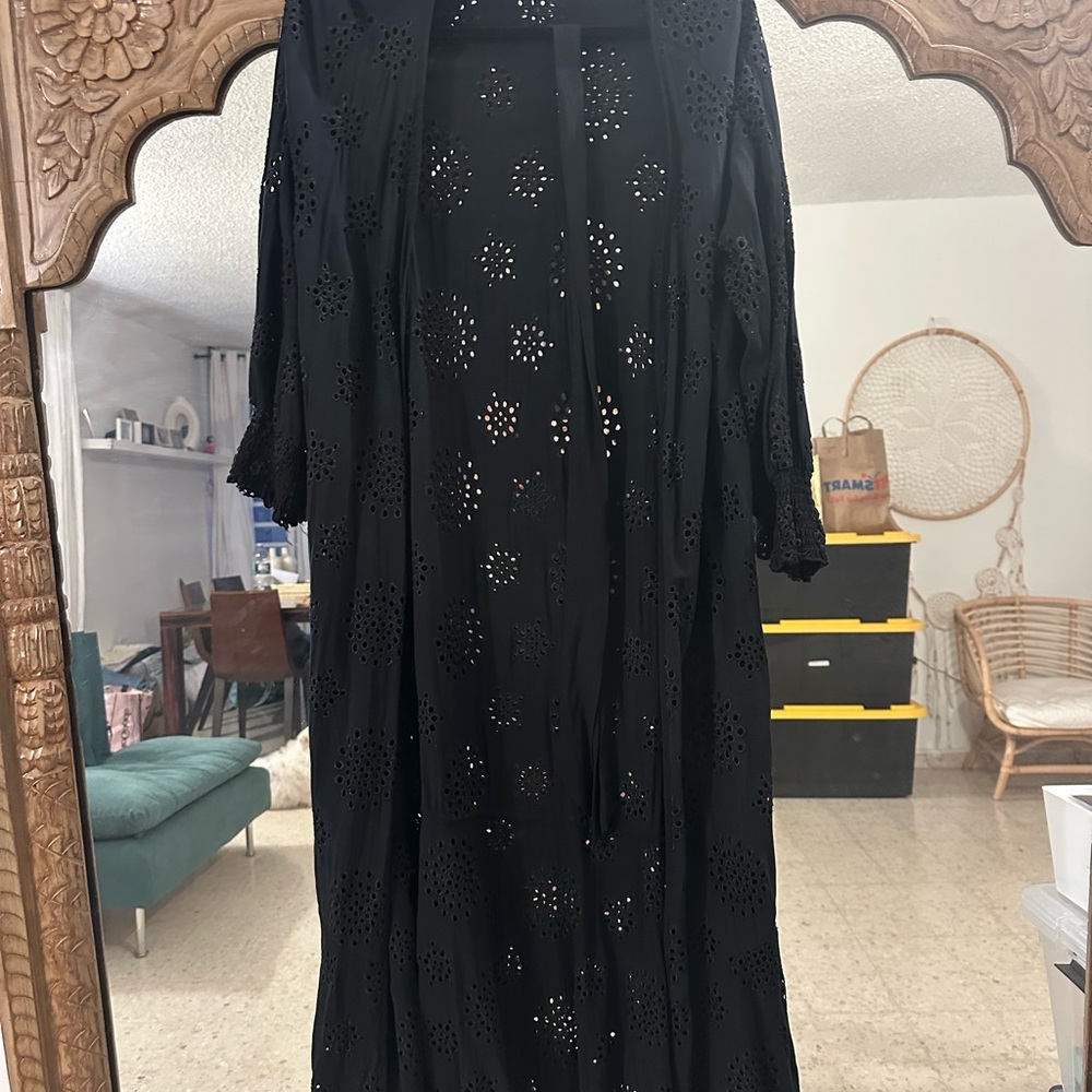 Elan Black Eyelet Kimono
